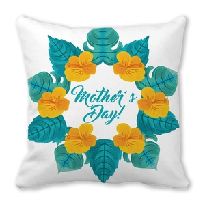 Détail de la couronne de fleurs et du texte Mother's Day sur taie d'oreiller