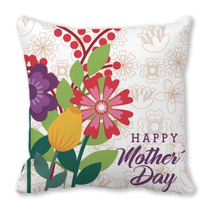 Détail macro de la taie d'oreiller Fête des Mères avec motifs floraux sur tissu blanc