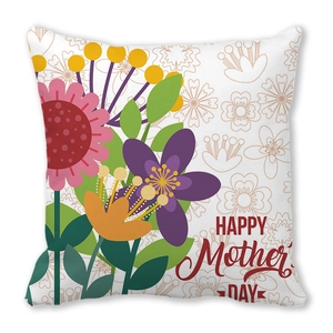 Détail de la taie d'oreiller florale avec texte Happy Mother's Day et fleurs colorées