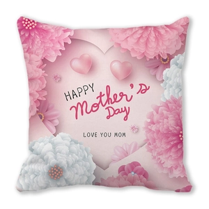 Detail of Happy Mother's Day pillowcase showing floral heart pattern and peach skin texture
