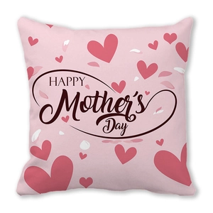 Dettaglio federa pelle di pesca con cuori rossi e scritte artistiche HAPPY Mother's DAY