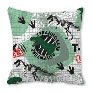 Square peach skin pillowcase with cute cartoon T-Rex dinosaur and adventure print