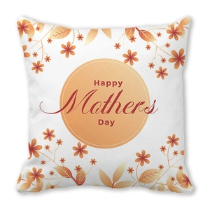 Dettaglio federa quadrata in pelle di pesco con stampa artistica Happy Mother's Day
