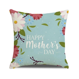 Detailed texture of Happy Mother's Day linen pillowcase with floral daisy pattern
