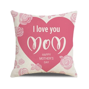 Detailed macro view of the linen fabric texture and floral print on Mother's Day pillow cover