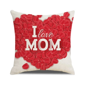 Detail showing high-quality linen texture and vibrant red rose heart print on pillowcase