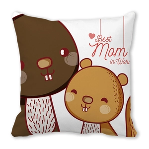 Quadratischer Kissenbezug mit niedlichen Bibern und Best Mom in the World Text