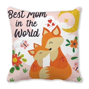 Kissenbezug aus Pfirsichhaut mit süßem Fuchs-Motiv und Best Mom in the World Aufdruck