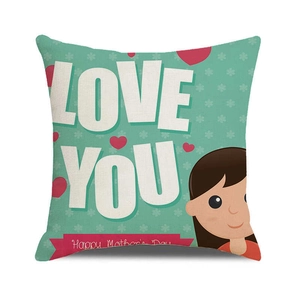 Detail of linen pillowcase with Love You print and Happy Mother's Day design