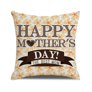 Detail showing high-quality linen texture and floral Happy Mother's Day print on square pillowcase