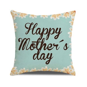 Detail of linen texture pillowcase with floral frame and Happy Mother's Day print