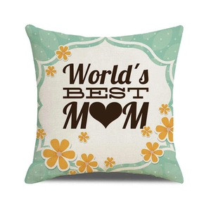 Detail showing high-quality linen texture of the World's BEST MOM mint floral pillowcase