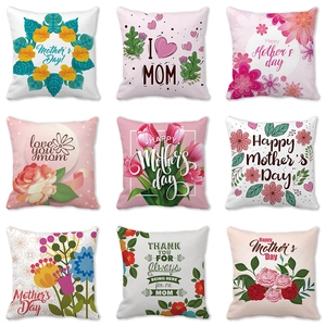 Taie d'Oreiller Décorative Fête des Mères Velours Peau de Pêche Housse de Coussin Carrée Motifs Fleurs Cœur Pour Canapé Maison Cadeau