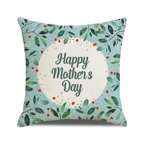 Linen Mother's Day pillow cover with floral wreath and Happy Mother's Day text