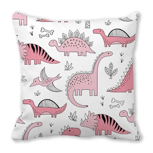 Süßer Kissenbezug mit rosa Dinosaurier-Motiv und handgezeichneten Mustern für Kinder