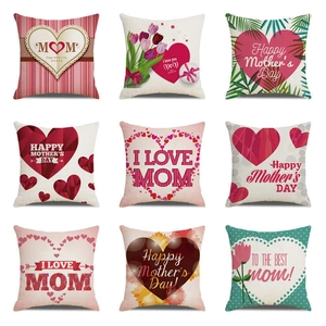 Mother's Day Pillow Case Linen Square Decorative Cushion Cover Happy Mom Love Gift Floral Heart Design For Sofa Home Decor