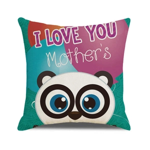Detail of linen pillowcase featuring a cute panda illustration and Mother's Day text