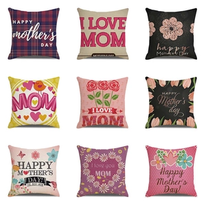 Happy Mother's Day Linen Cushion Cover Floral Letter Printed Square Decorative Pillowcase For Home Sofa Living Room Decor Gift For Mom