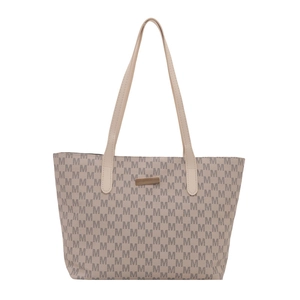 Retro large capacity tote bag with M-letter print and leather straps in neutral tones