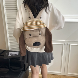 Minimalistischer Cord-Rucksack in Hundeform mit 3D-Ohren und Streifen für Damen