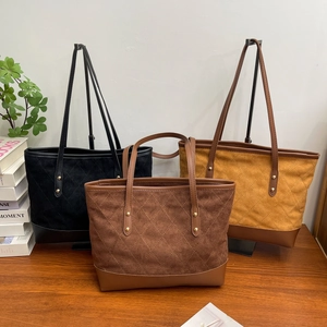 Chic quilted tote bags in black, brown, and yellow with suede-like finish for daily commute