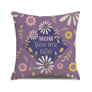 Linen Mother's Day pillow cover with purple floral daisy design and 'MOM You are the best' text