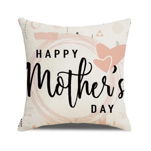 Close-up of linen fabric texture on Happy Mother's Day pillow cover with pink hearts