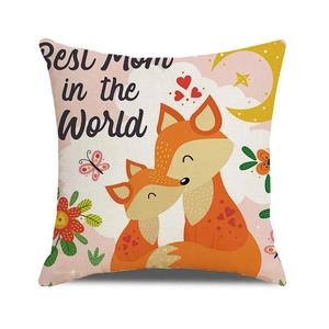 Linen Mother's Day pillow cover with fox illustration and Best Mom in the World text