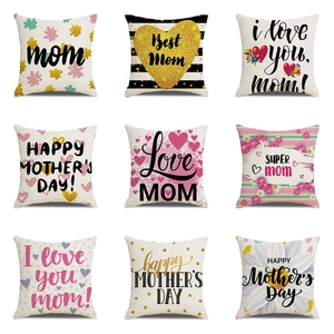 Mother's Day Linen Throw Pillow Cover Happy Mother's Day Lettering Heart Floral Pattern Decorative Cushion Case Home Decor Gift