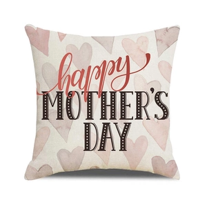 Linen Mother's Day throw pillow cover with pink hearts and Happy Mother's Day text
