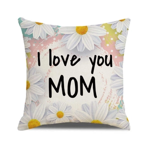 Federa in lino I love you MOM con margherite e pois su sfondo sfumato rosa e verde