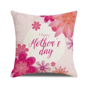 Linen Mother's Day pillow cover with pink floral design and Happy Mother's Day text