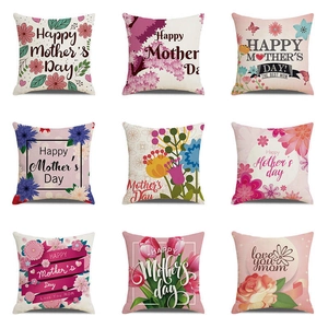 Happy Mother's Day Linen Pillowcase Flower Heart Printed Cushion Cover For Sofa Best Mom Gift Home Decor Square Cushion Case