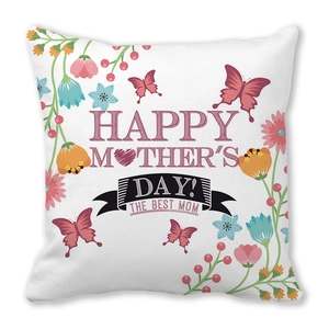 Square Mother's Day pillow cover with floral design and The Best Mom text