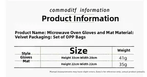 Size chart showing 33x20cm Christmas oven mitt and 22x22cm heat resistant mat dimensions