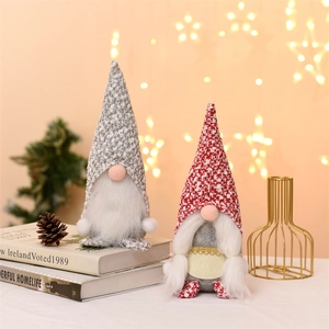Christmas Gnome Plush Ornaments Knitted Fabric Artificial Fur Bearded Braided Tomte Swedish Nisse Nordic Style Home Decor Desktop