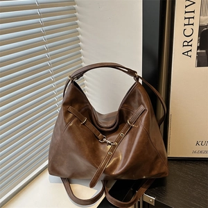 Large Capacity Tote Bag PU Leather Adjustable Strap Daily Commute Vintage Minimalist Women Versatile Hobo Shoulder Bag