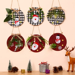 Weihnachten Holz Rundes Hängeschild Karomuster Weihnachtsmann Schneemann Rentier Tür Wand Dekoration Weihnachtsbaumschmuck Party Home Dekor