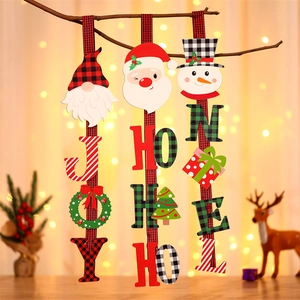 Weihnachten Vertikale Holz Hängeschild Weihnachtsmann Schneemann Wichtel JOY NOEL HO HO HO Buffalo Karo Muster Wand Tür Ornament Feiertag Dekoration
