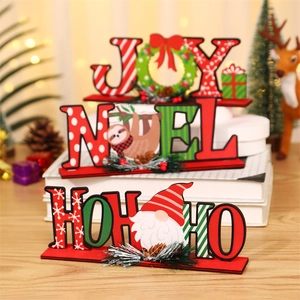 Christmas Tabletop Ornament Wooden Alphabet Letter Sign JOY NOEL HO HO HO Gnome Sloth Festive Desktop Decoration Home Office