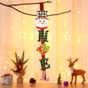 Vertikales Weihnachts-Schneemann-Schild NOEL aus Holz mit Karomuster für Türdekorationen