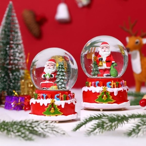 Detail of Christmas snow globe with Santa and Merry Christmas resin cake base