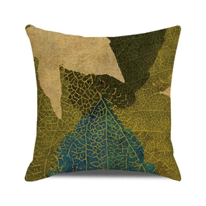 Détail macro du motif de veines de feuilles sur la housse de coussin d'automne rustique