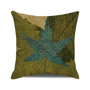 Détail de la texture de la housse de coussin en coton lin avec motif feuille d'automne