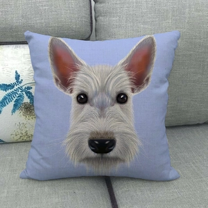 Detailed view of dog portrait on high-quality linen pillowcase for home decor