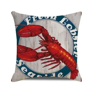 Detail of nautical square cushion cover with red lobster and Fresh Lobster typography