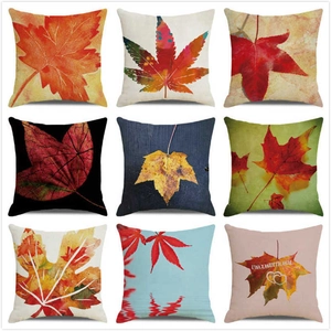 Action de Grâce Automne Forêt Feuille d'Érable Housse de Coussin Décorative Impression Aquarelle Artistique Lin Taie d'Oreiller pour Décoration Canapé