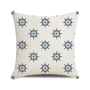 Housse de coussin nautique carrée en mélange de lin crème avec motif de barre marine
