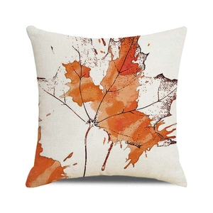 Housse de coussin carrée avec feuilles d'érable d'automne en aquarelle orange chaude