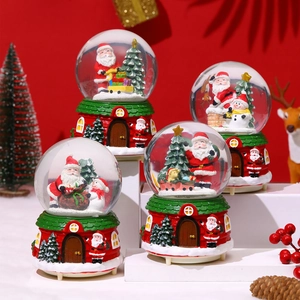 Christmas Snow Globe Music Box LED Light Automatic Snowfall Santa Claus Snowman Resin Glass Desktop Ornament Holiday Gift